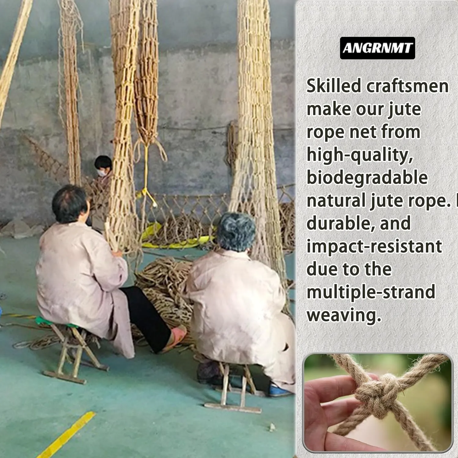 Jute Hemp Rope Nets for Safety and Decoration: Indoor & Outdoor Use, Kids' Climbing, and Versatile Protection (3ft x 12ft)