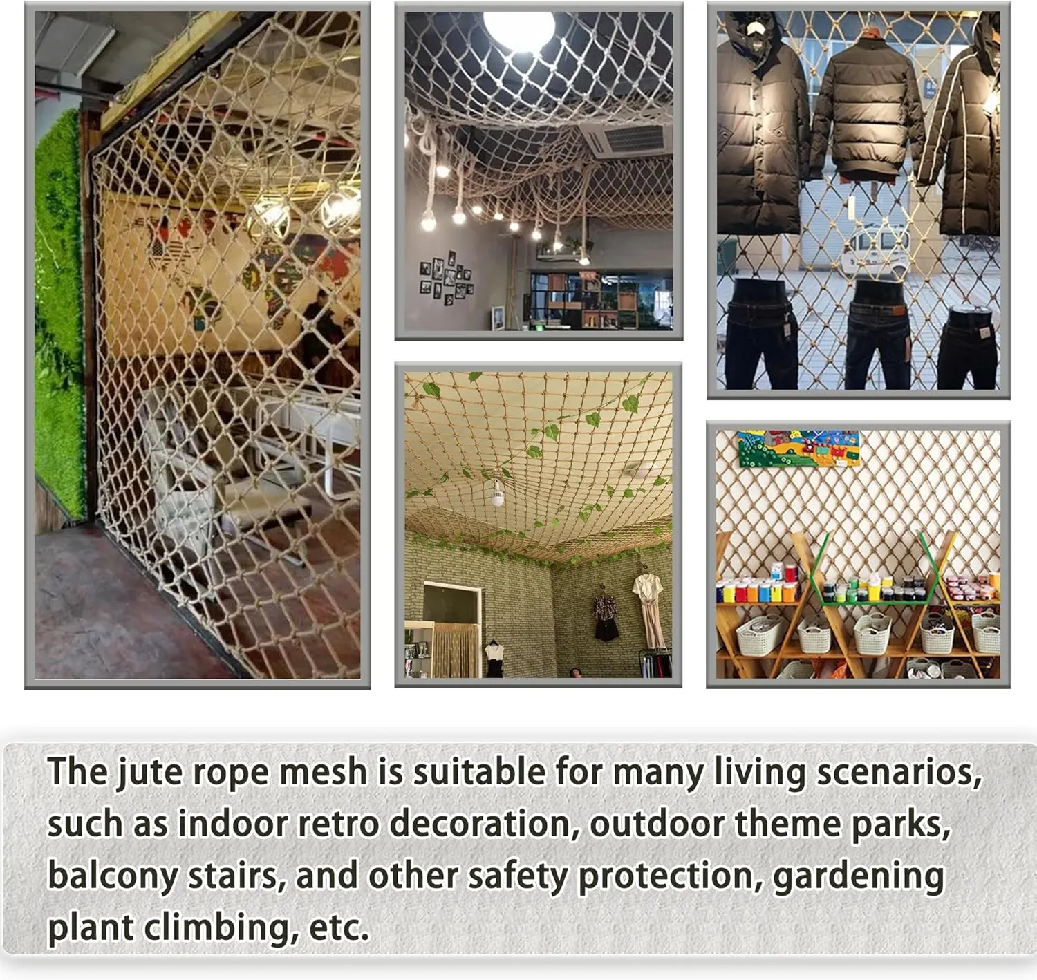 Jute Hemp Rope Nets for Safety and Decoration: Indoor & Outdoor Use, Kids' Climbing, and Versatile Protection (3ft x 12ft)