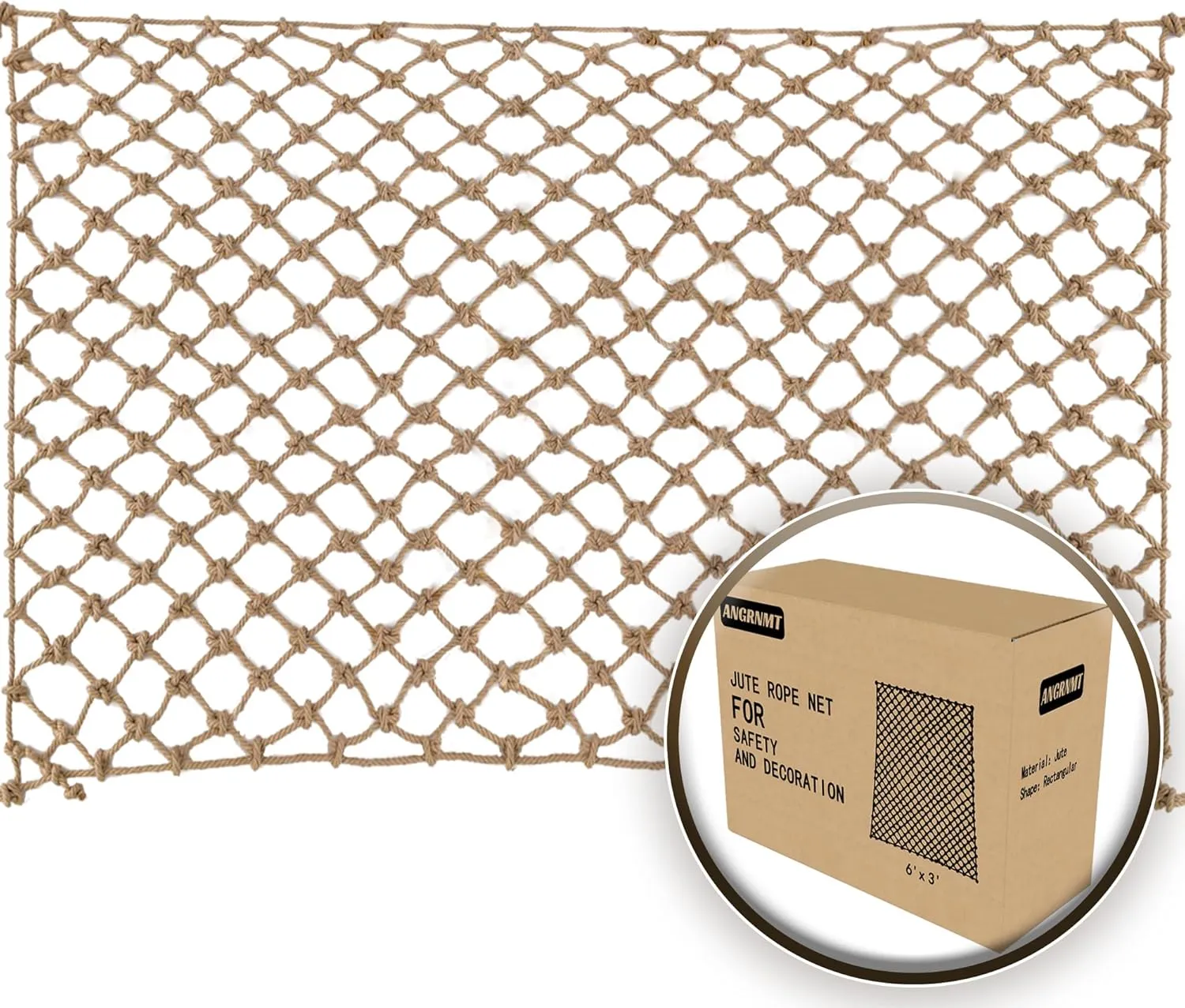 Jute Hemp Rope Nets for Safety and Decoration: Indoor & Outdoor Use, Kids' Climbing, and Versatile Protection (3ft x 12ft)