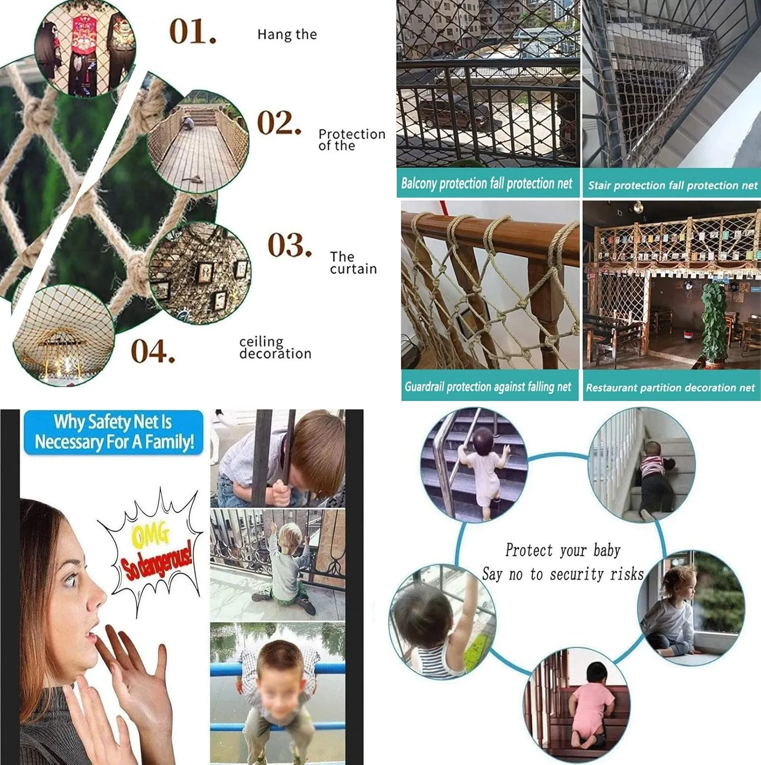 KACQIHTU Hemp Rope Net Kids Climbing Safety Net Child Safety Rope Netting Balcony Stairs Fence Garden Playground Protection Net Indoor & Outdoor Decor Rope Net