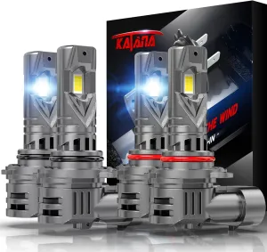 Katana Upgraded 9005 9006 Bulbs, 36000LM 6500K Xenon White Super Bright Mini Size with Cooling Fan, HB3 HB4 Canbus Ready Fog Light, Pack of 4