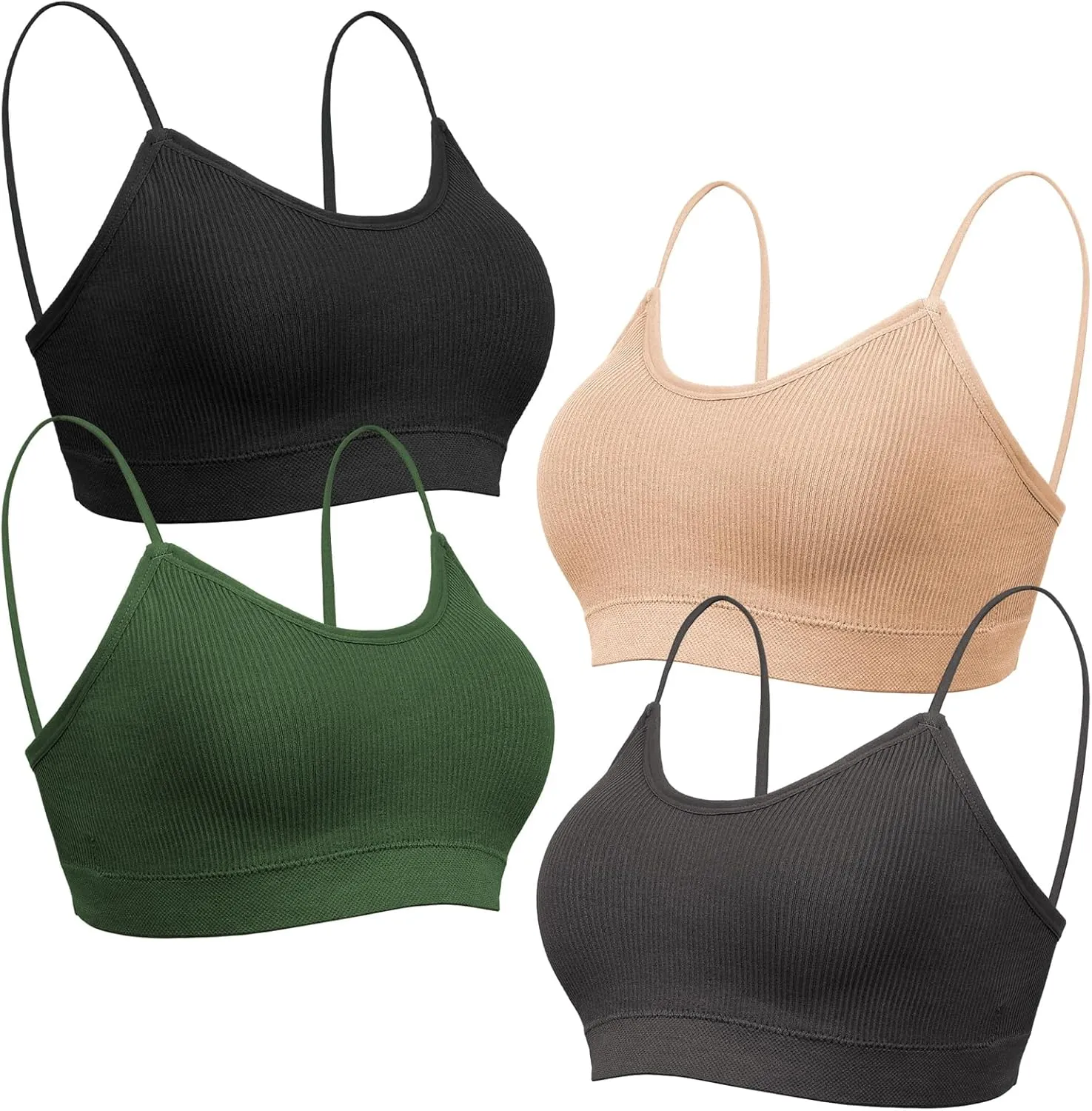 KCDDUMK 4 Pieces Cami Bras - Women's V-Neck Padded Seamless Straps Bralette Everyday Basic Sleeping Bra