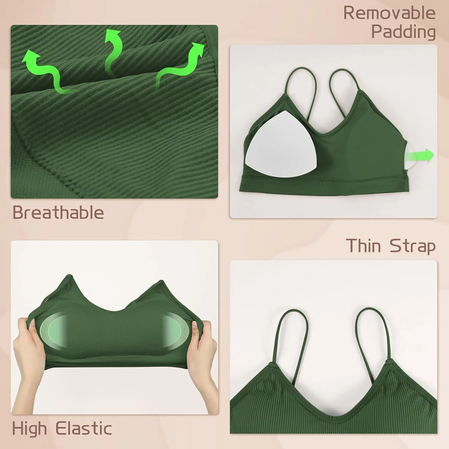 KCDDUMK 4 Pieces Cami Bras - Women's V-Neck Padded Seamless Straps Bralette Everyday Basic Sleeping Bra