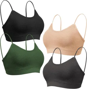 KCDDUMK 4 Pieces Cami Bras - Women's V-Neck Padded Seamless Straps Bralette Everyday Basic Sleeping Bra