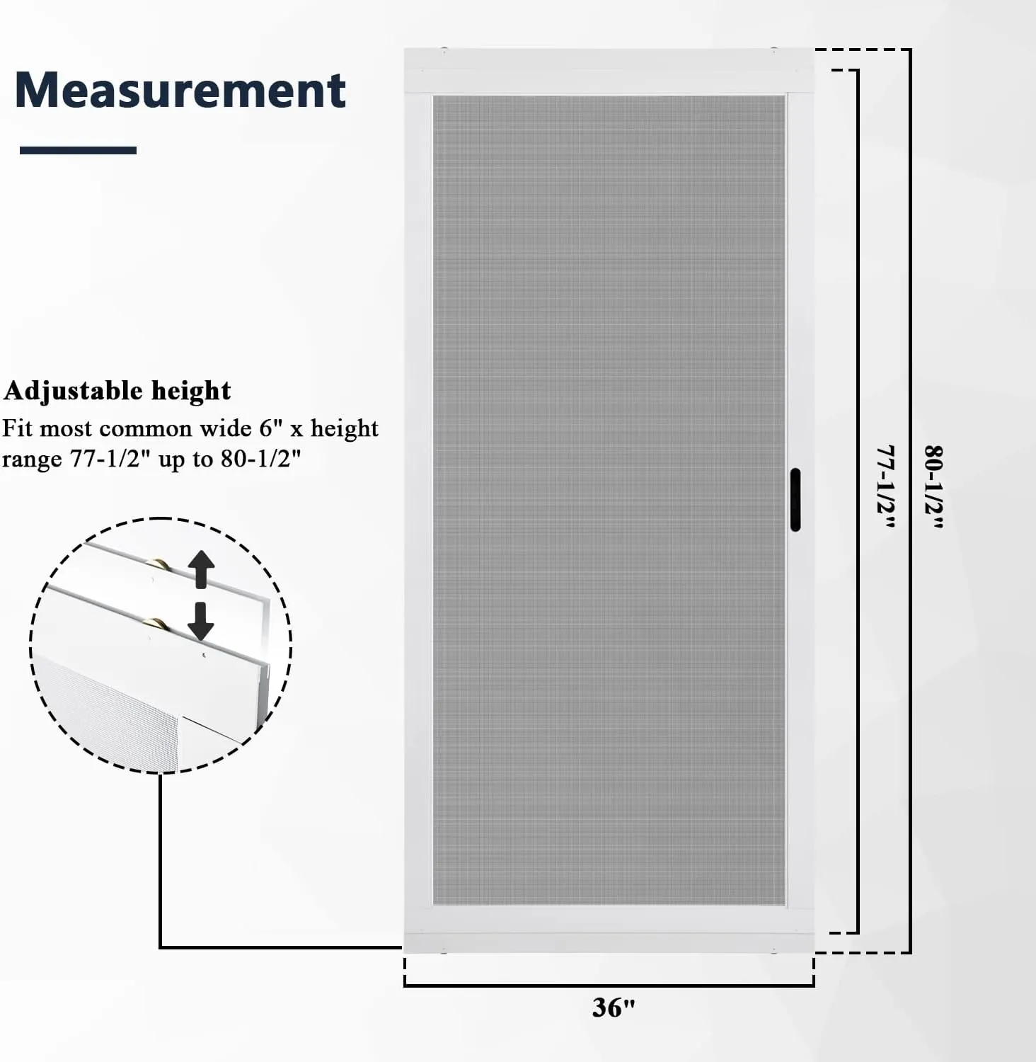 K.D. Heavy Duty Aluminum Sliding Patio Screen Door Kit - 2.5" Frame Insect Proof for Patio Backyard Kitchen and Bedroom (White, 36''x80'')