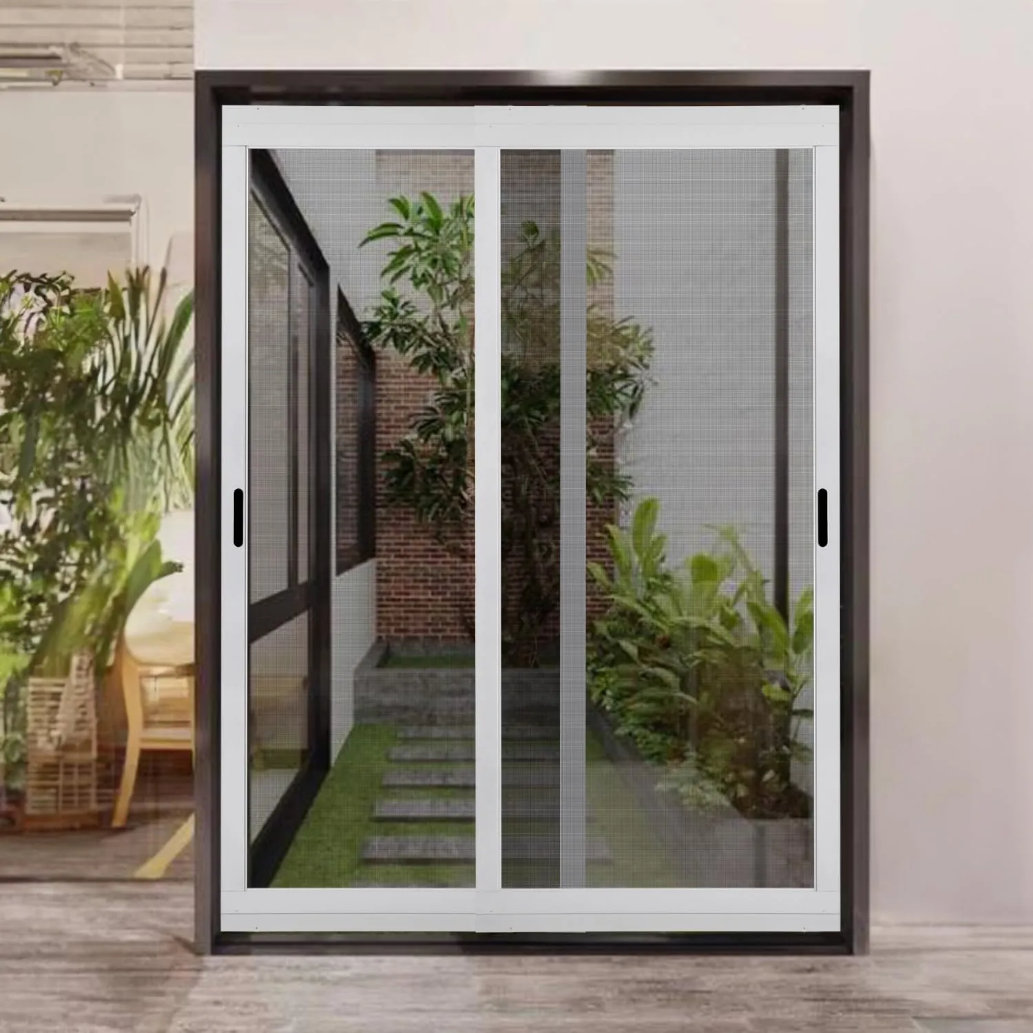K.D. Heavy Duty Aluminum Sliding Patio Screen Door Kit - 2.5" Frame Insect Proof for Patio Backyard Kitchen and Bedroom (White, 36''x80'')