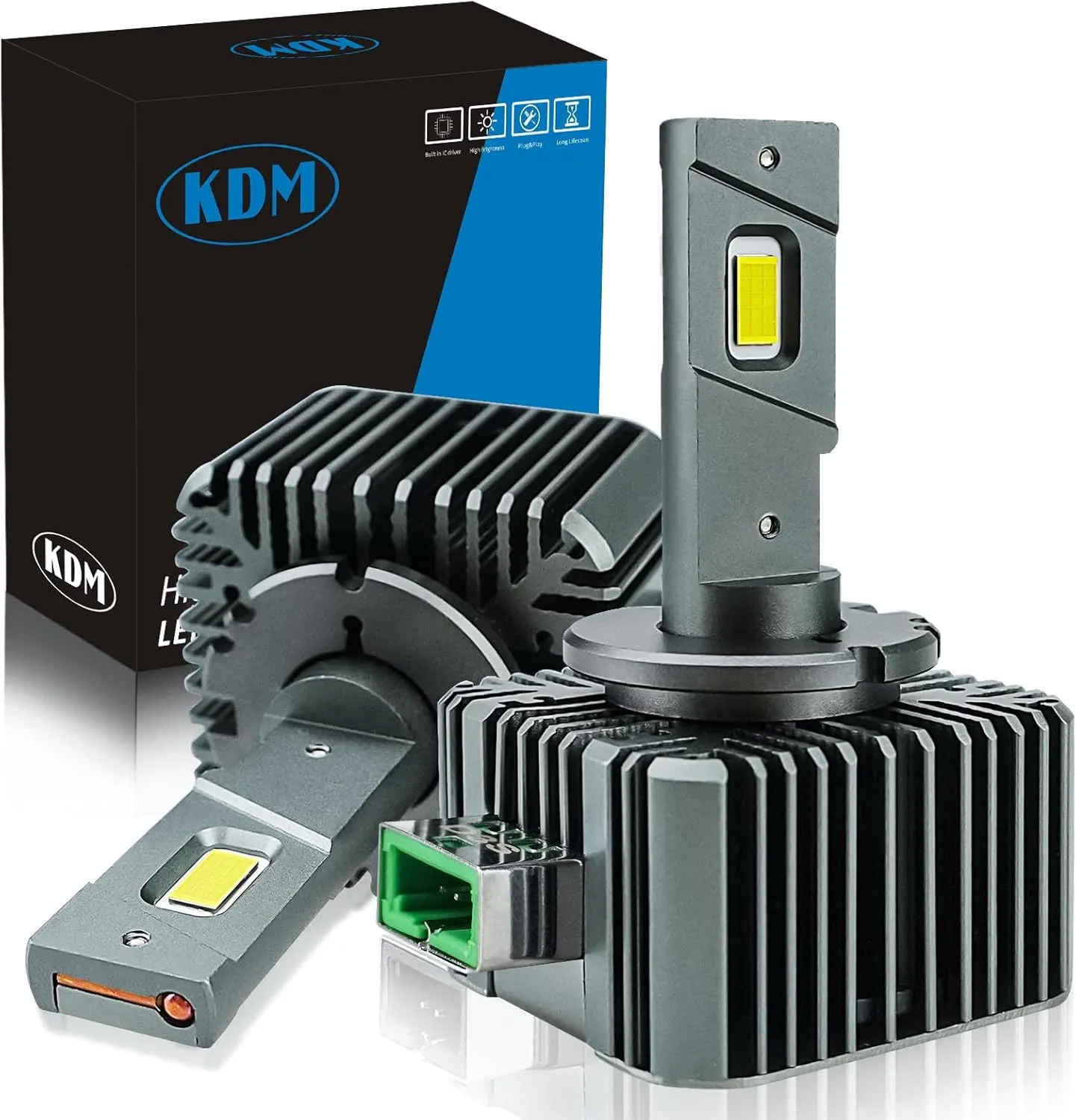 KDM D3S D3R LED Bulb,18000 Lumens 90W High Power 600% Brightness CSP LED Chip,High/Low Beam Xenon HID Replacement 66340 42403 42302 Bulb,Plug and Play Fog Light Bulb,6500K White,2Pack