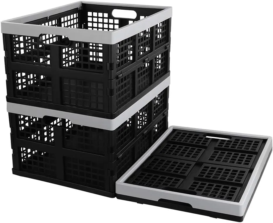 Kekow 28 L Black Plastic Collapsible Storage Basket, 3-Pack Folding Crates Storage
