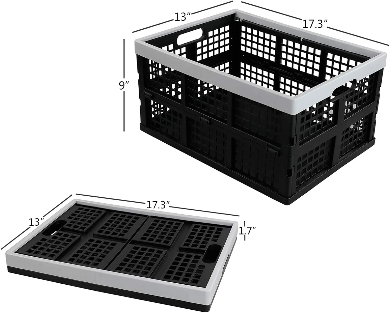 Kekow 28 L Black Plastic Collapsible Storage Basket, 3-Pack Folding Crates Storage