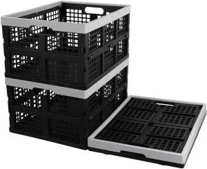 Kekow 28 L Black Plastic Collapsible Storage Basket, 3-Pack Folding Crates Storage