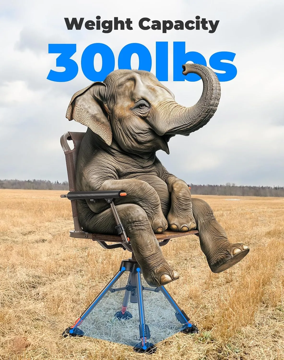KEMIMOTO 360 Degree Silent Swivel Blind Hunting Chair, Height Adjustable Quick Folding Portable Comfortable Hunting Fishing Chair