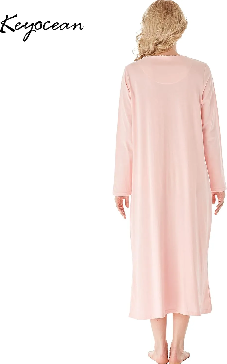 Keyocean Nightgowns for Women, Soft Cotton Comfortable Lightweight Long-Sleeve Ladies Night Dresses