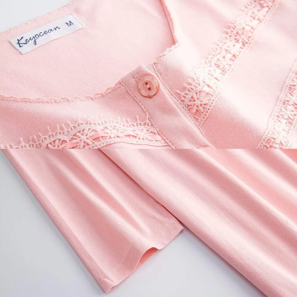 Keyocean Nightgowns for Women, Soft Cotton Comfortable Lightweight Long-Sleeve Ladies Night Dresses