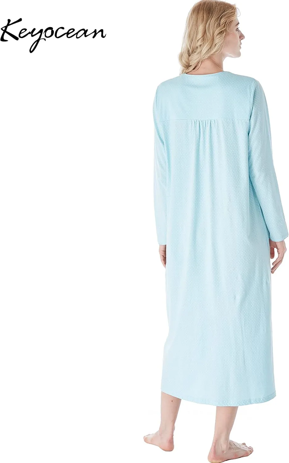 Keyocean Nightgowns for Women, Soft Cotton Comfy Lightweight Embroidered Long-sleeve Nightdress