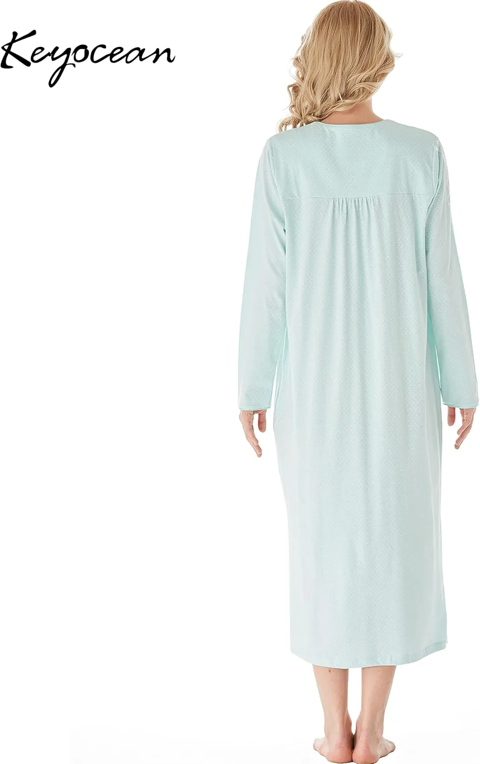 Keyocean Nightgowns for Women, Soft Cotton Comfy Lightweight Embroidered Long-sleeve Nightdress