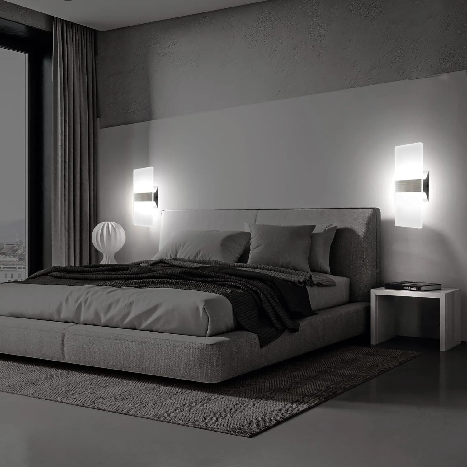 KICAAO Modern Wall Sconces Set of Two, Led Wall Light 10w, 6000k White Light Up Downlight, Hardwired Acrylic Wall Light Lighting, Suitable for Living Room Corridor Bedside (Cool White 6000K 2Pack)