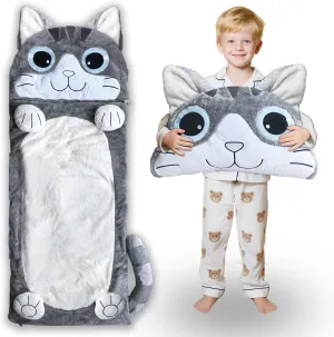 Kid Sleeping Bag with Pillow - Larger Toddler Nap Mat - Plush Slumber Bag for Boys Girls Daycare Preschool Kindergarten Birthday Gift Travel Sleepover Ages 3-12 Years
