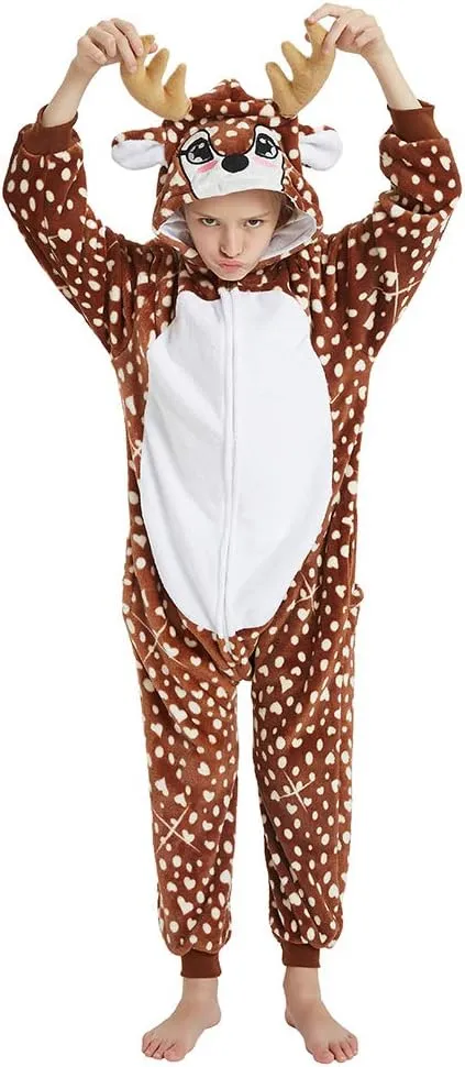 Kids Deer Onesie Girls Reindeer Costume Funny Animal Pajama Halloween Christmas Party