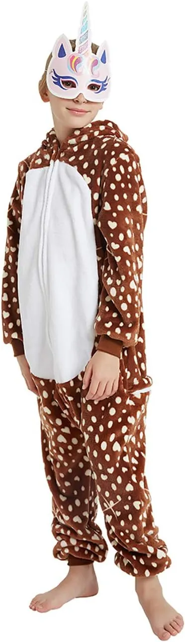 Kids Deer Onesie Girls Reindeer Costume Funny Animal Pajama Halloween Christmas Party