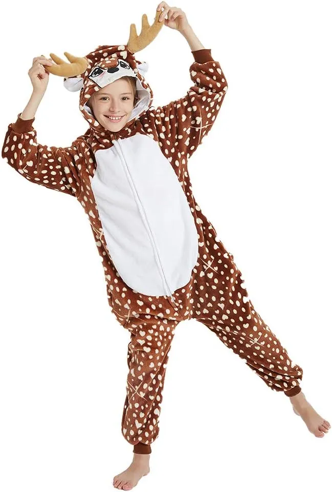 Kids Deer Onesie Girls Reindeer Costume Funny Animal Pajama Halloween Christmas Party