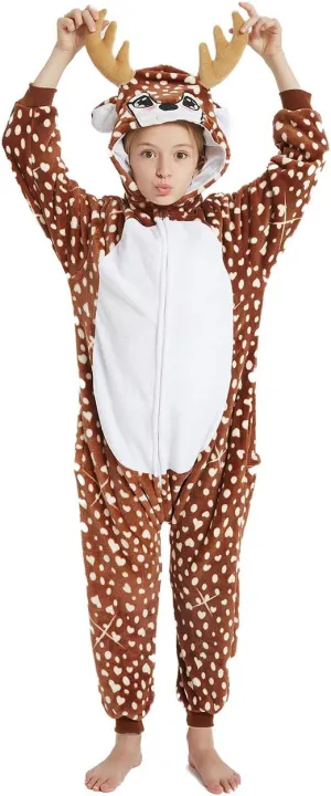 Kids Deer Onesie Girls Reindeer Costume Funny Animal Pajama Halloween Christmas Party