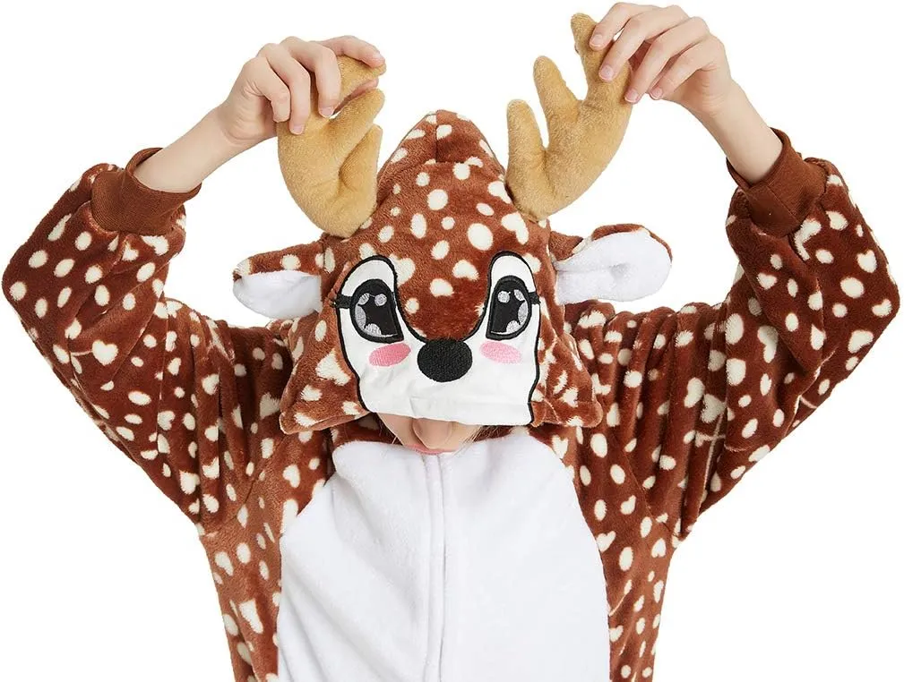 Kids Deer Onesie Girls Reindeer Costume Funny Animal Pajama Halloween Christmas Party