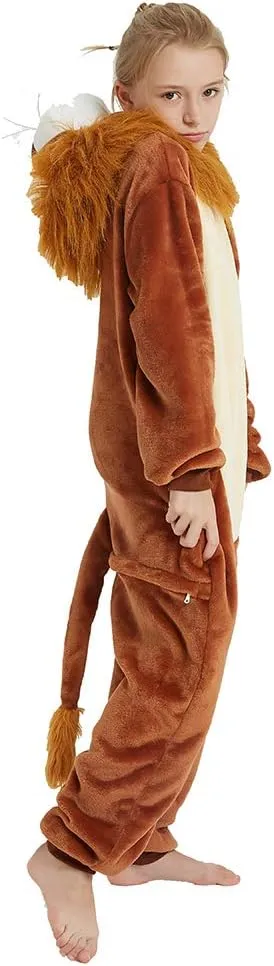 Kids Lion Onesie Animal Cosplay Costume for Boys Girls Fleece One Piece Pajama Funny