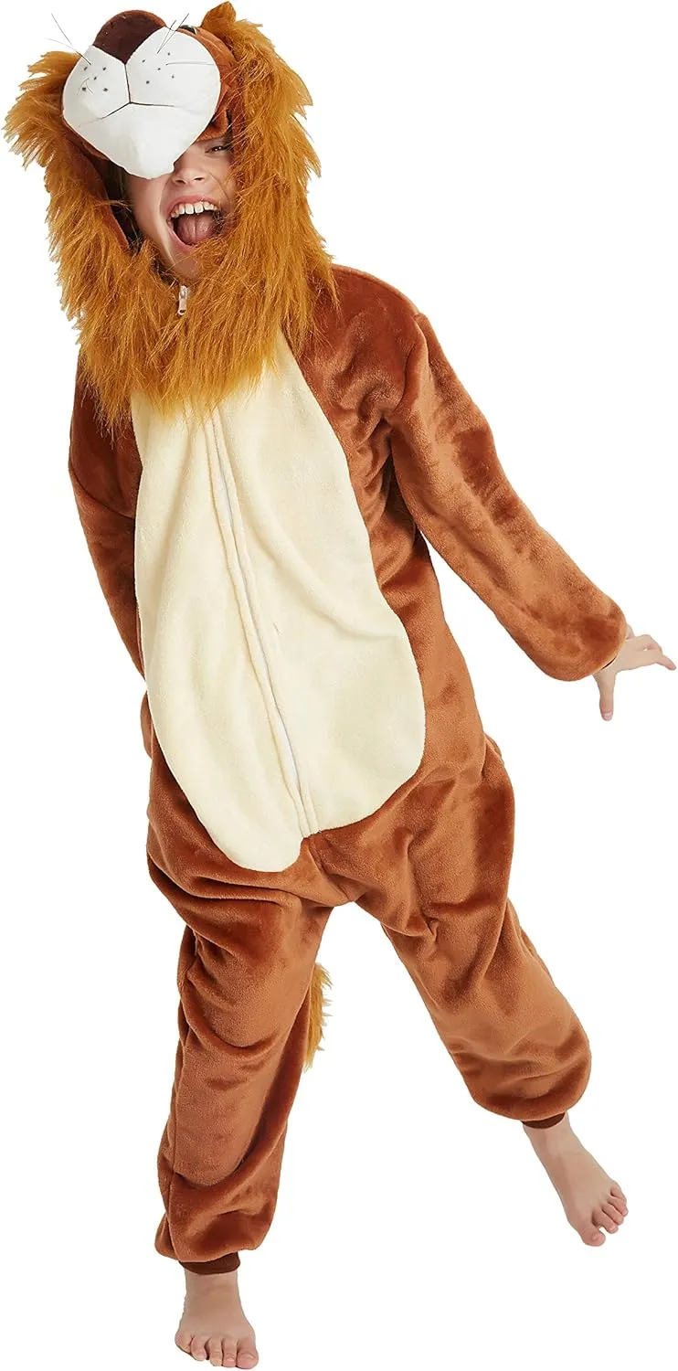 Kids Lion Onesie Animal Cosplay Costume for Boys Girls Fleece One Piece Pajama Funny