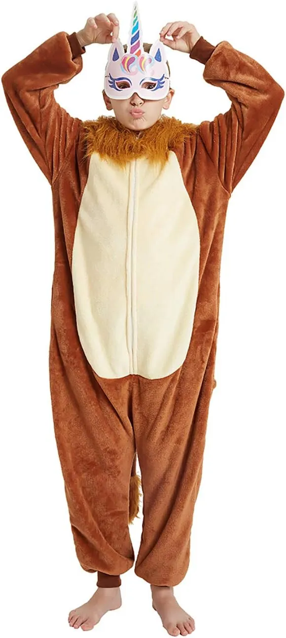 Kids Lion Onesie Animal Cosplay Costume for Boys Girls Fleece One Piece Pajama Funny