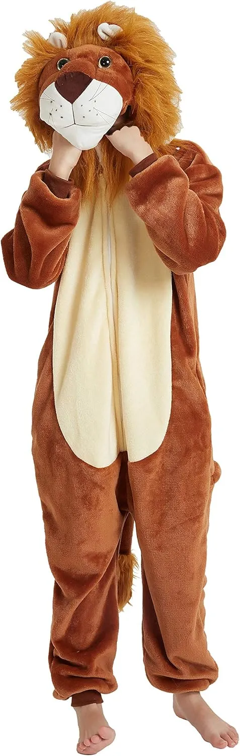 Kids Lion Onesie Animal Cosplay Costume for Boys Girls Fleece One Piece Pajama Funny
