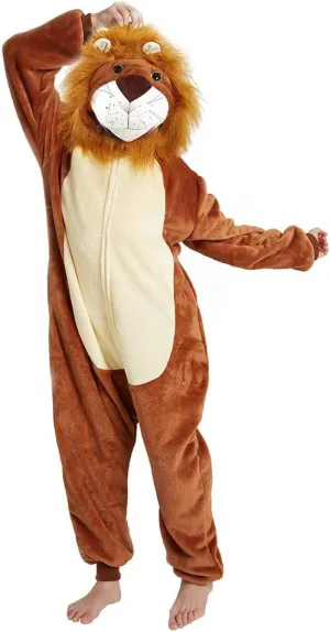 Kids Lion Onesie Animal Cosplay Costume for Boys Girls Fleece One Piece Pajama Funny