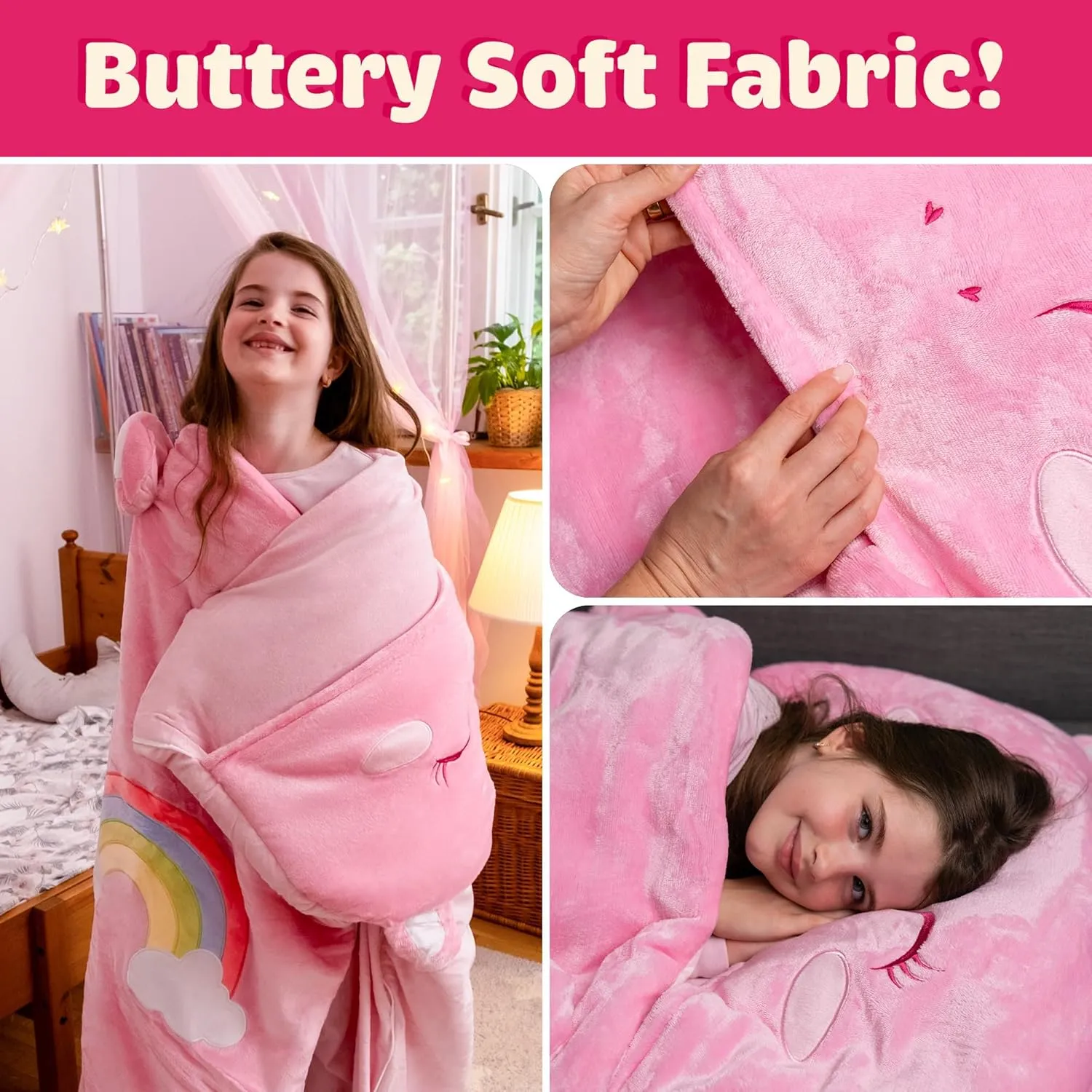 Kids Sleeping Bag for Boys & Girls - Glow in The Dark for Ages 3 , Large With Pillow Pocket, Extra Soft Toddler Blanket (66" x 33")