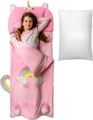 Kids Sleeping Bag for Boys & Girls - Glow in The Dark for Ages 3 , Large With Pillow Pocket, Extra Soft Toddler Blanket (66" x 33")