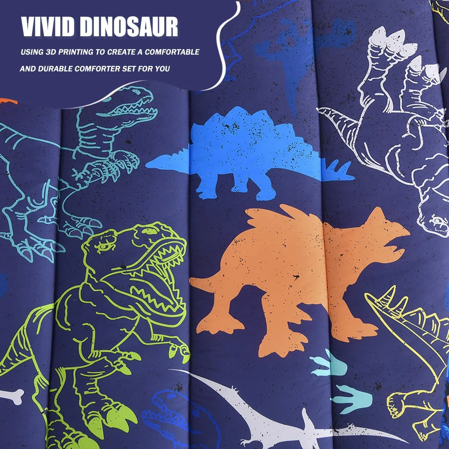 Kids Twin Comforter Sets 4 Pieces Bed in a Bag,Dinosaur Pattern Navy Blue Twin Bedding Set for Boys Girls,Soft Microfiber Comforter with Sheet Set,All Season Bed Set(Navy Blue,68"x88")