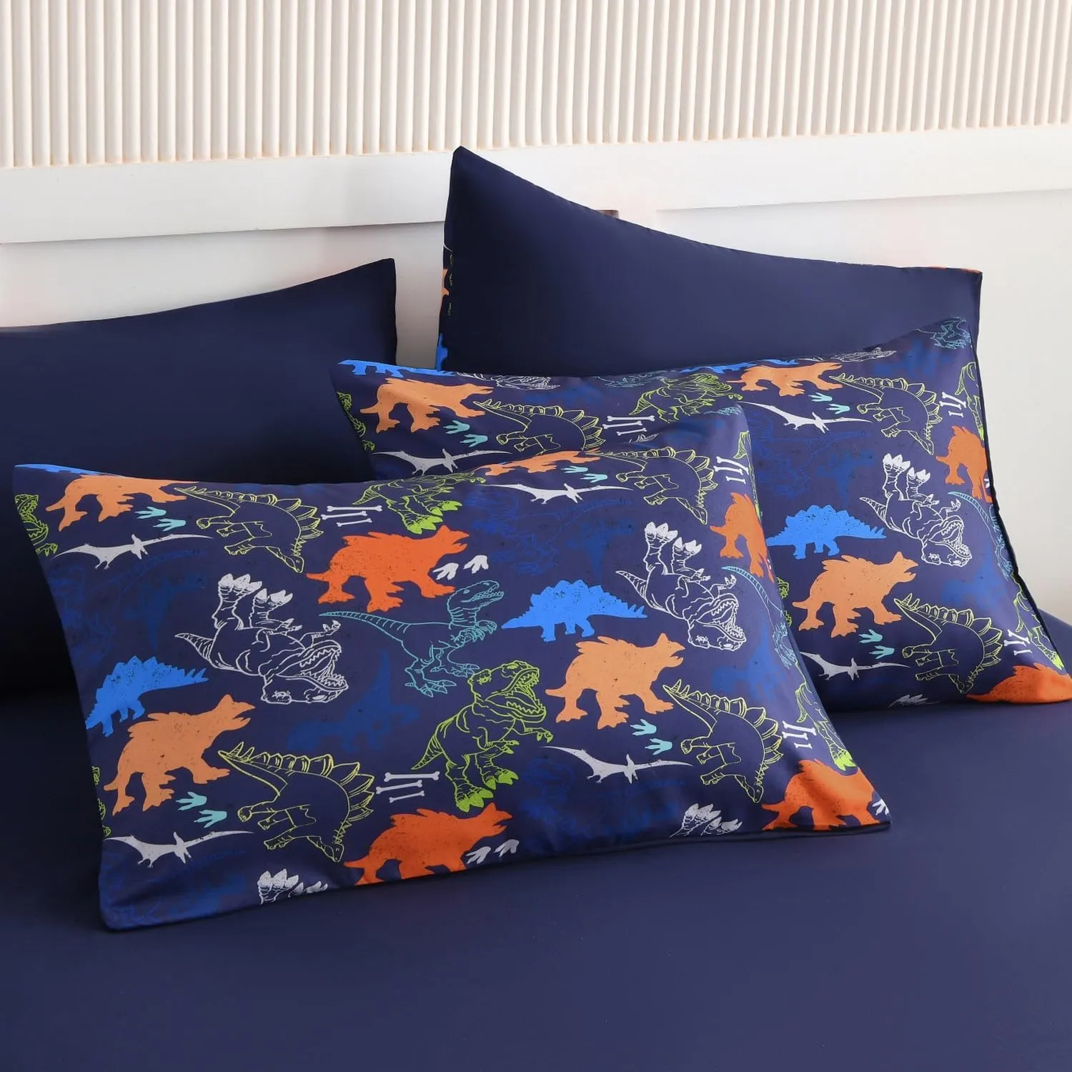 Kids Twin Comforter Sets 4 Pieces Bed in a Bag,Dinosaur Pattern Navy Blue Twin Bedding Set for Boys Girls,Soft Microfiber Comforter with Sheet Set,All Season Bed Set(Navy Blue,68"x88")