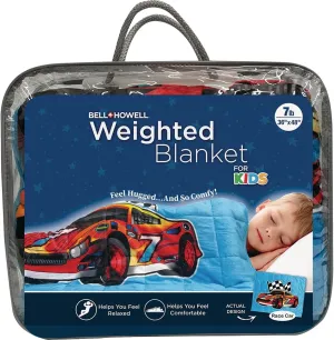 Kids Weighted Blanket by Bell   Howell, 7lb Ultra Soft and Breathable Kids Blanket with Glass Beads, Great for Calming and Sleeping 48x36 inches - Race Car