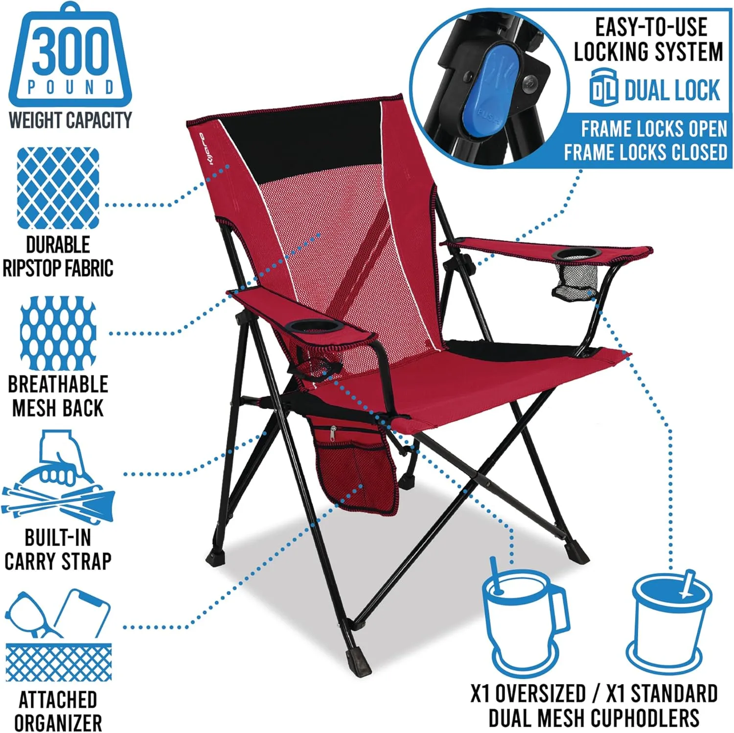 Kijaro Dual Lock Portable Camping Chairs - Enjoy the Outdoors with a Versatile Folding Chair for Sports, Lawn - Dual Lock Feature Locks Position – Hanami Pink