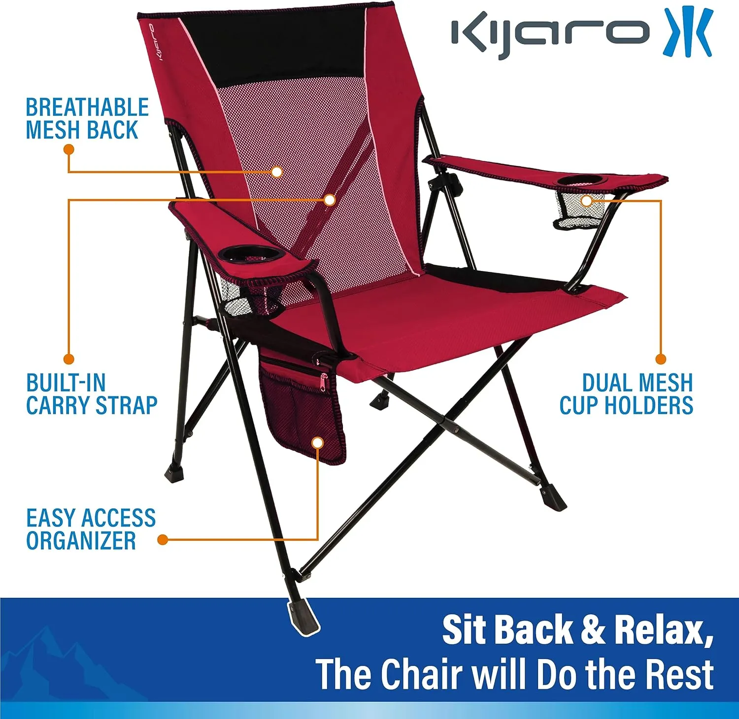 Kijaro Dual Lock Portable Camping Chairs - Versatile Folding Chair, Sports Chair, Outdoor Chair & Lawn Chair - Dual Lock Feature Red Rock Canyon