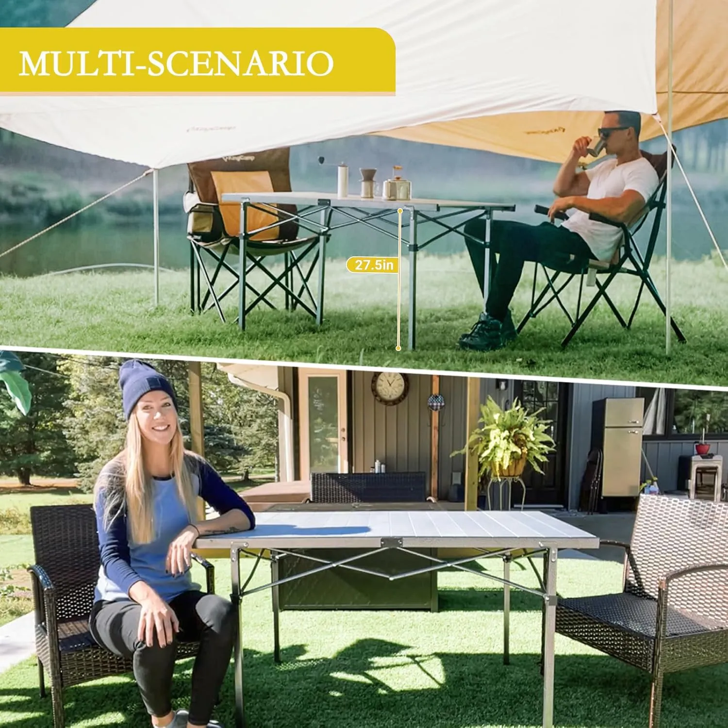 KingCamp Aluminum Folding Camp Table - Lightweight, Portable, Roll Up for Outdoor Camping, Picnic, Barbecue