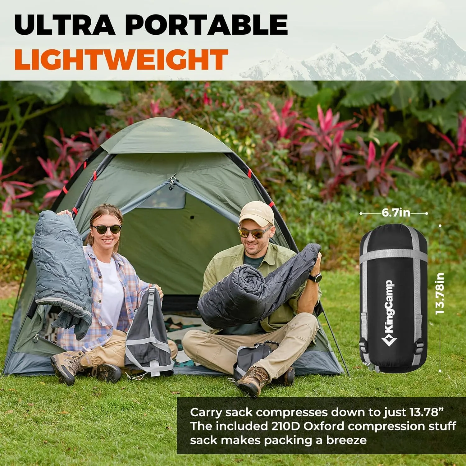 KingCamp Down Sleeping Bag for Adults, 600 FP Cold Weather 3-4 Season Sleeping Bag, Ultralight & Compact with Compression Sack for Backpacking, Camping, Hiking