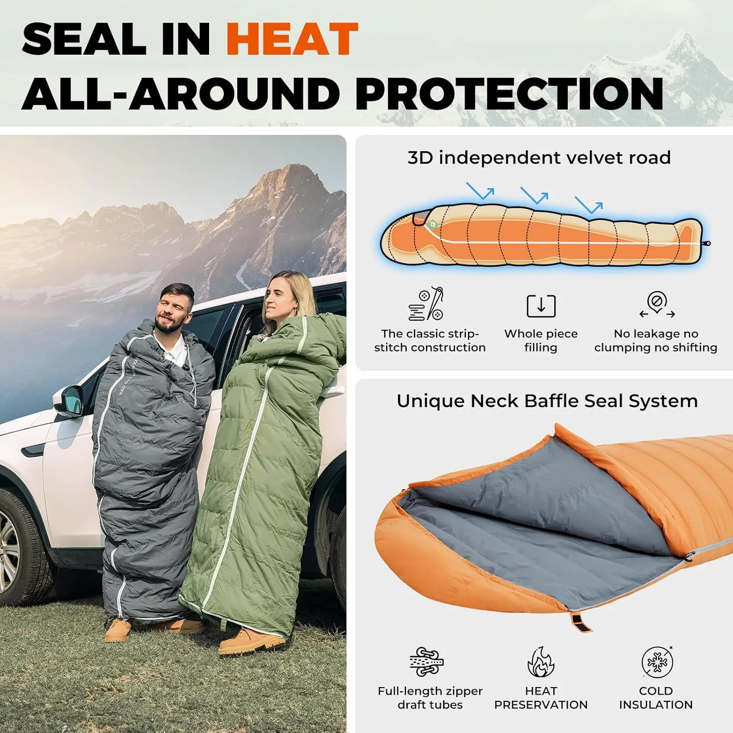 KingCamp Down Sleeping Bag for Adults, 600 FP Cold Weather 3-4 Season Sleeping Bag, Ultralight & Compact with Compression Sack for Backpacking, Camping, Hiking