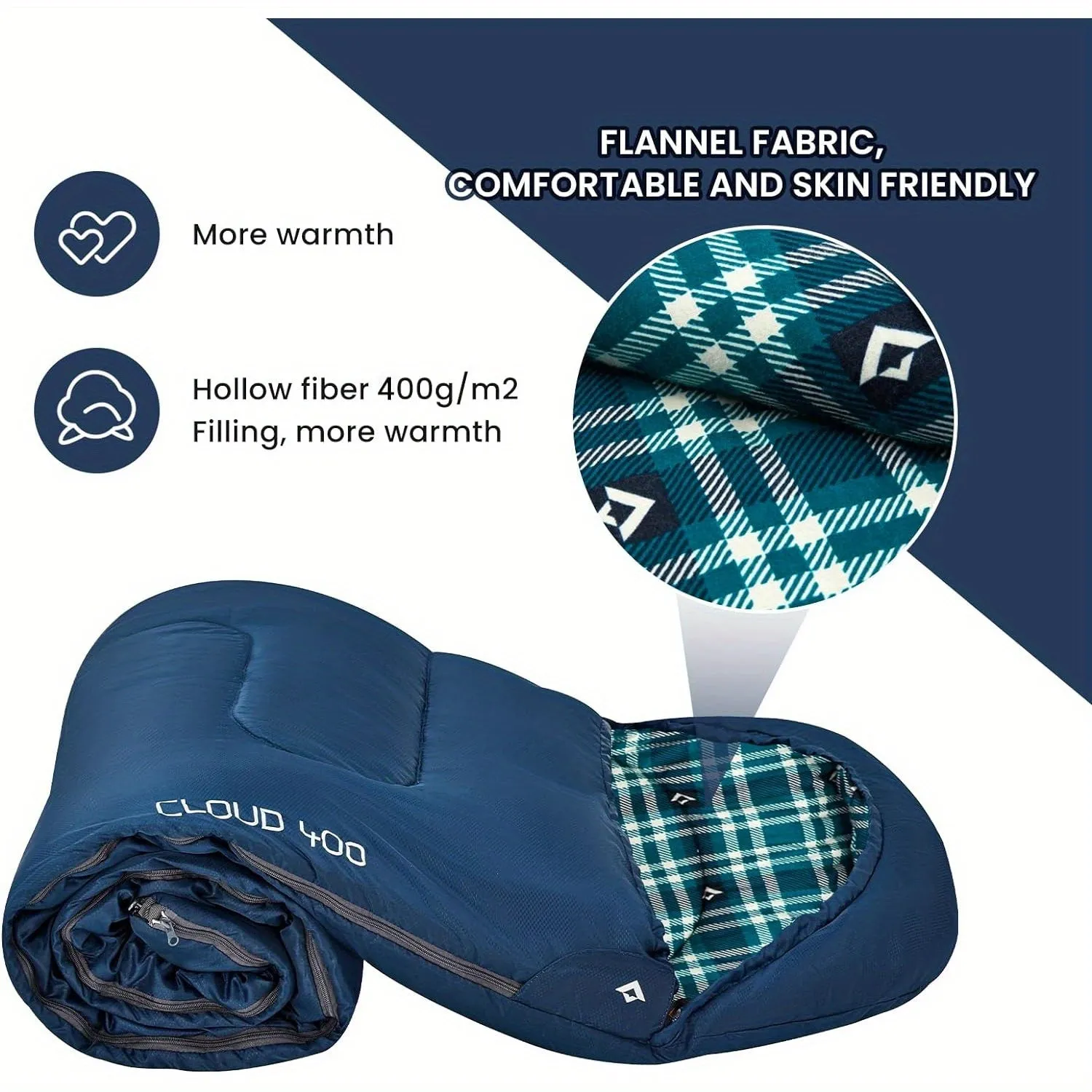 KingCamp Expedition Flannel Lined Sleeping Bag for Big and Tall Adults - Ultra-Warm, Water-Resistant, and Lightweight for 3-4 Season Camping, Backpacking, and Hiking - Ideal for Cold Weather Adventures