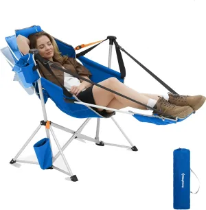 KingCamp Hammock Chair with Footrest, Swinging Portable Folding Camping Chairs for Adults 400lbs Heavy Duty Foldable Oversized Rocker with Cup Holder Pillow for Outdoor Beach Patio Sport Lawn