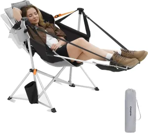 KingCamp Hammock Chair with Footrest, Swinging Portable Folding Camping Chairs for Adults 400lbs Heavy Duty Foldable Oversized Rocker with Cup Holder Pillow for Outdoor Beach Patio Sport Lawn