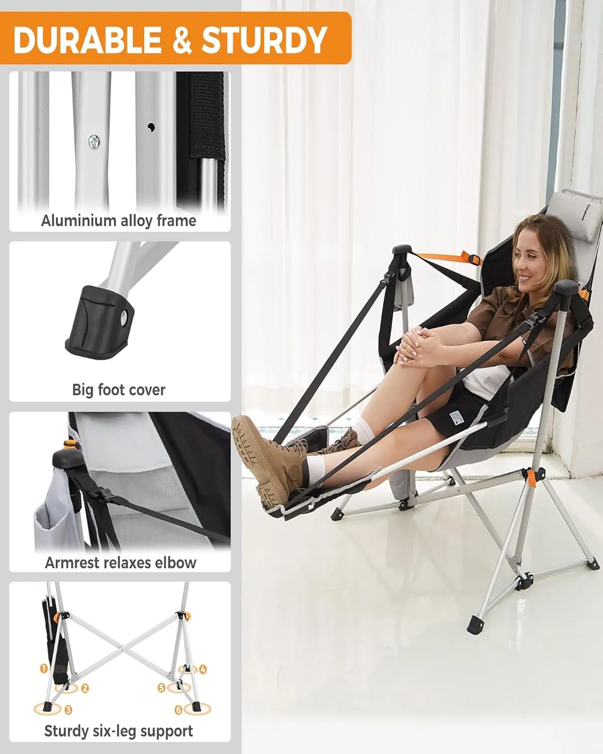 KingCamp Hammock Chair with Footrest, Swinging Portable Folding Camping Chairs for Adults 400lbs Heavy Duty Foldable Oversized Rocker with Cup Holder Pillow for Outdoor Beach Patio Sport Lawn