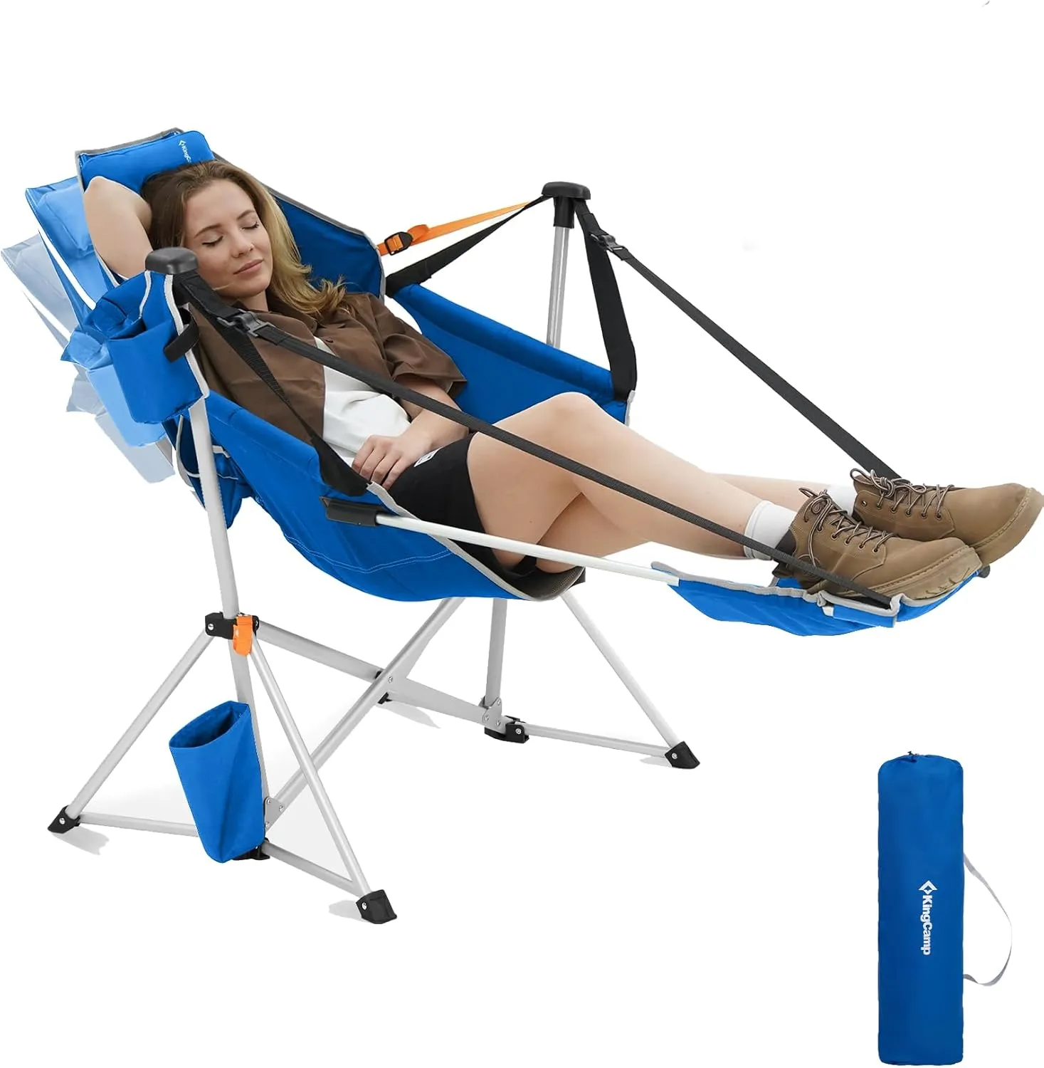 KingCamp Hammock Chair with Footrest, Swinging Portable Folding Camping Chairs for Adults 400lbs Heavy Duty Foldable Oversized Rocker with Cup Holder Pillow for Outdoor Beach Patio Sport Lawn