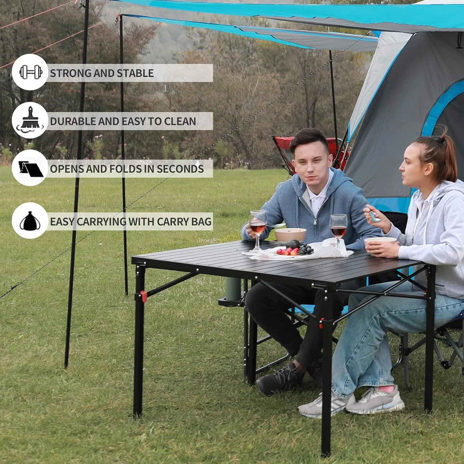 KingCamp Lightweight Compact Folding Camping Table,Stable Aluminum Alloy Folding Roll up Table for 4-6 Person for Picnic, Camping, Barbecue and Party,Portable Multifunctional Table with Carry Bag