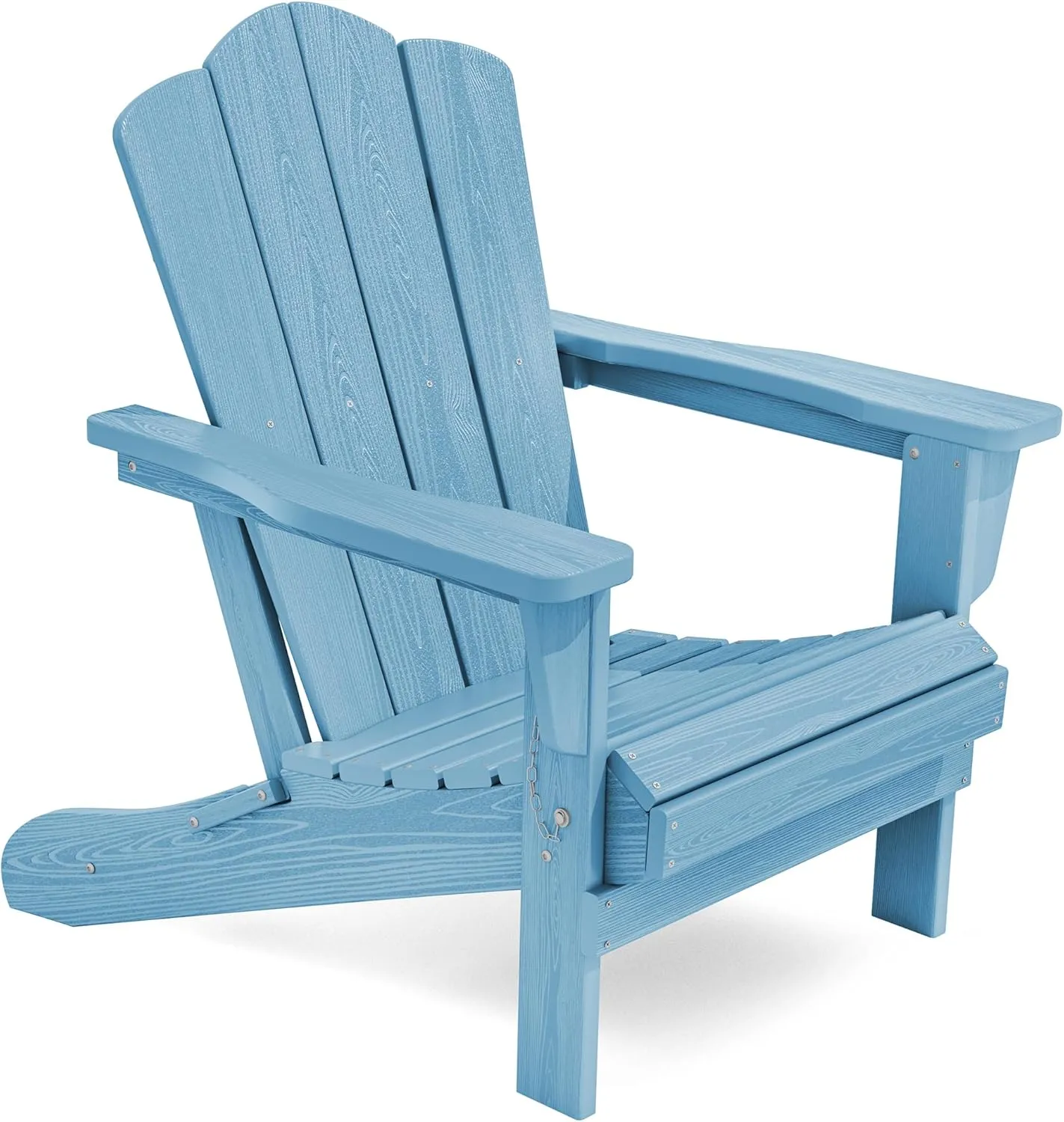 KINGYES Folding Adirondack Chair, HDPE All-Weather Patio Chairs, Wooden Textured Lawn Chair for Poolside, Backyard, Deck, Fire Pit, Light Blue