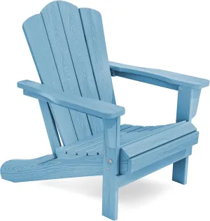 KINGYES Folding Adirondack Chair, HDPE All-Weather Patio Chairs, Wooden Textured Lawn Chair for Poolside, Backyard, Deck, Fire Pit, Light Blue