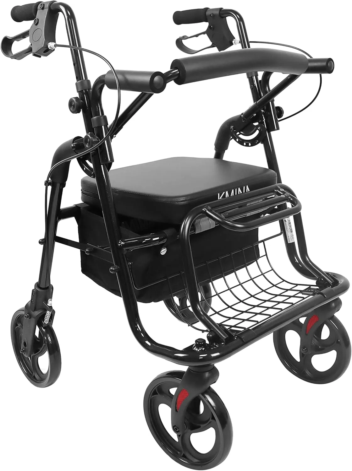 KMINA - Rollator Wheelchair Combo for Smooth Terrain, 2 in 1 Transport Chair, Folding Walker with Seat, Seniors, Dual (Black)